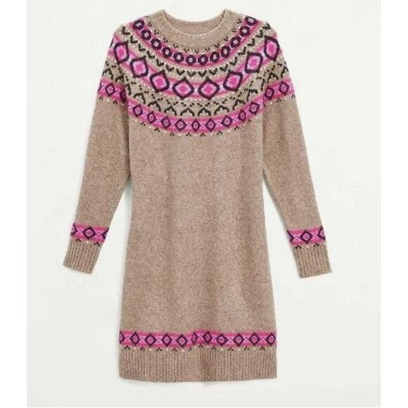 Loft Fair Isle Print Knit Sweater Dress Womens Size XS NWT $89 Acrylic Blend - Picture 3 of 11